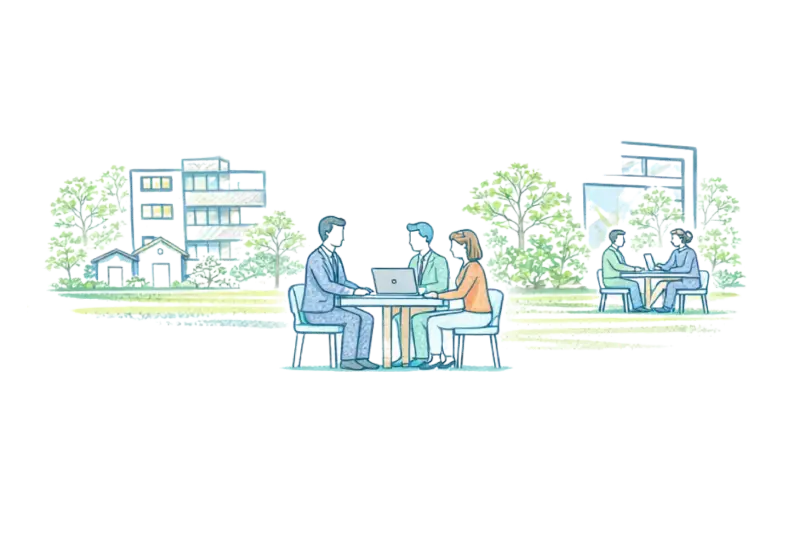 不動産屋が家を案内するイラスト
